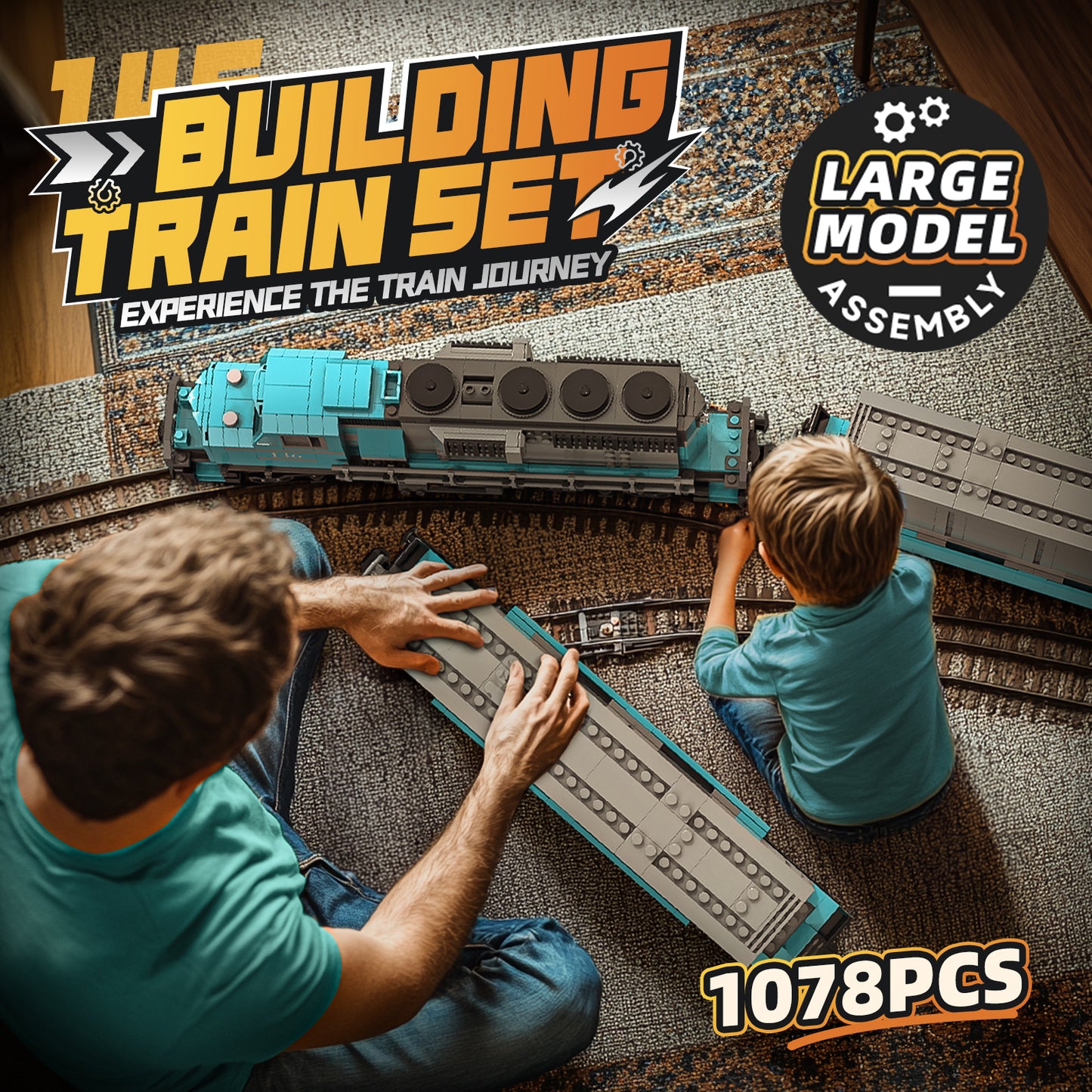 Joycrown Train Building Block Set, Freight Cargo Train, with Rechargeable Motorized Working Head, 2 Coaches and 32 Tracks, Gift for Boys&Girls Teens Age12-16 (1065 Pieces)