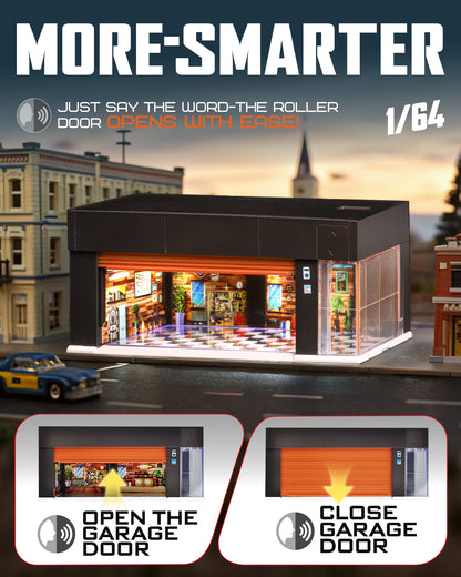 Joycrown 1/64 Scale Diecast Display Case for Hot Wheel Storage with LED Lights, Stackable Electric Garage with Voice Control, 3 Replaceable 3D Scenes Parking Lot Diorama for Model Cars