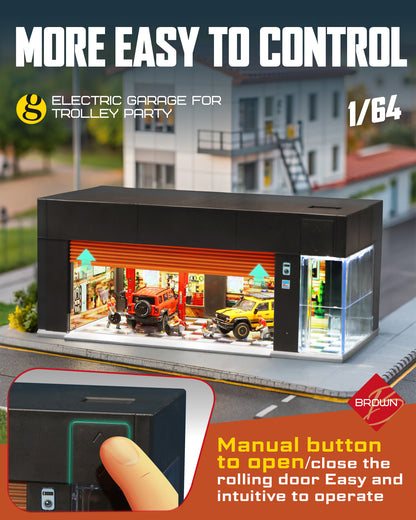 Joycrown 1/64 Scale Diecast Display Case for Hot Wheel Storage with LED Lights, Stackable Electric Garage with Voice Control, 3 Replaceable 3D Scenes Parking Lot Diorama for Model Cars