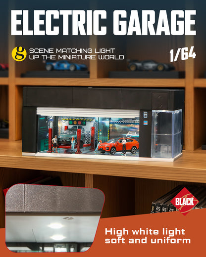 Joycrown 1/64 Scale Diecast Display Case for Hot Wheel Storage with LED Lights, Stackable Electric Garage with Voice Control, 3 Replaceable 3D Scenes Parking Lot Diorama for Model Cars