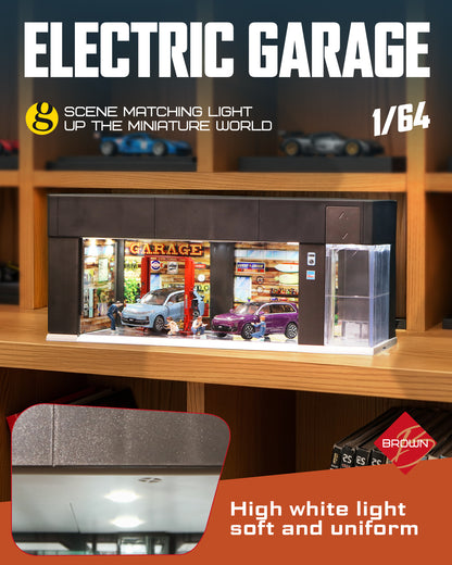 Joycrown 1/64 Scale Diecast Display Case for Hot Wheel Storage with LED Lights, Stackable Electric Garage with Voice Control, 3 Replaceable 3D Scenes Parking Lot Diorama for Model Cars