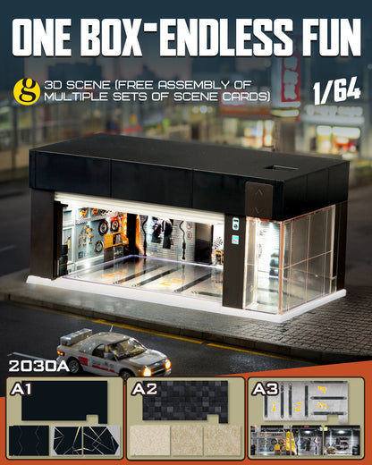 Joycrown 1/64 Scale Diecast Display Case for Hot Wheel Storage with LED Lights, Stackable Electric Garage with Voice Control, 3 Replaceable 3D Scenes Parking Lot Diorama for Model Cars