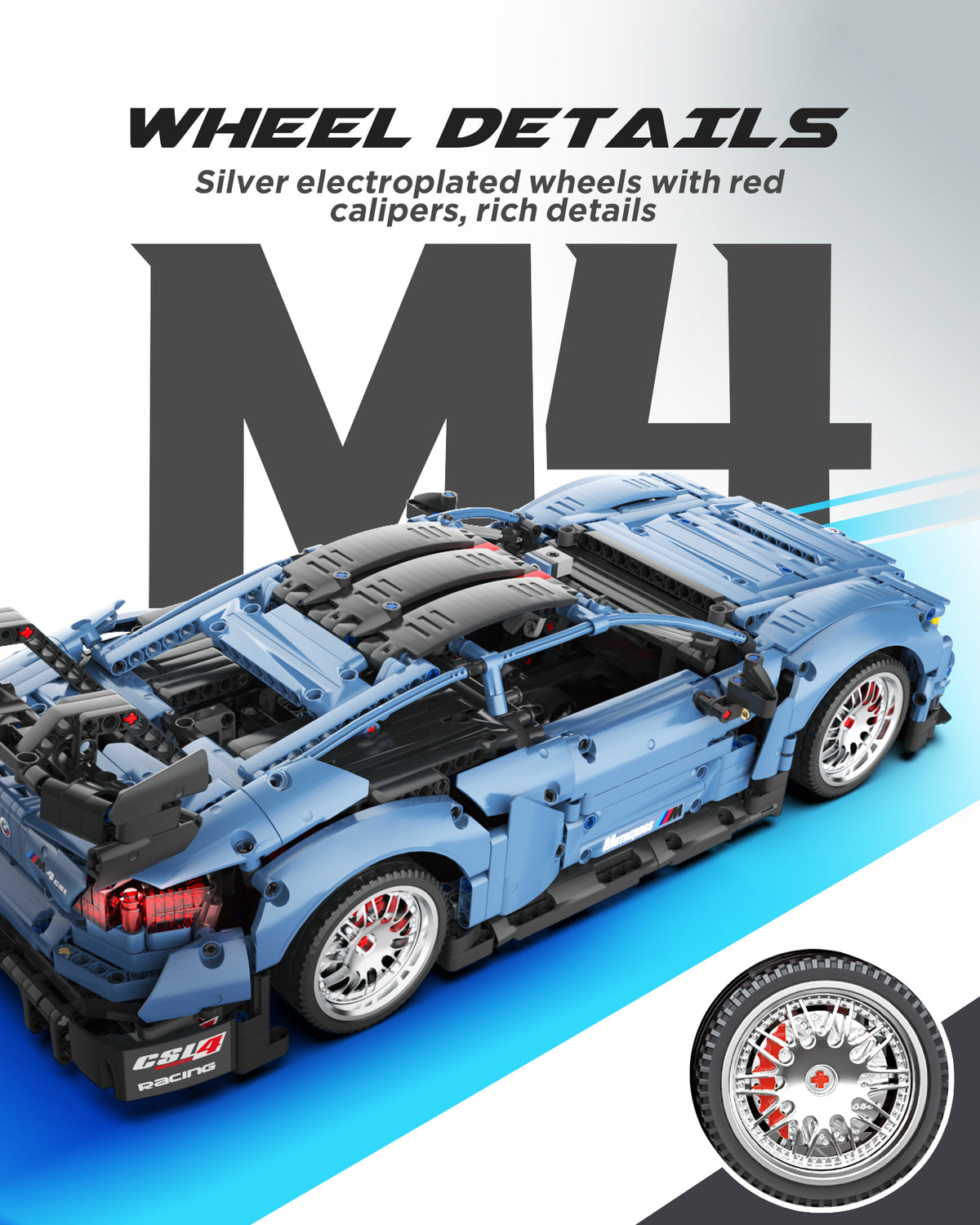 Sports Car Building Set, 1:10 Scale M4 Racing Technic Car for Adults Collectible Cars Set to Build, Build and Display Model for Home or Office Décor, Gift for Boys Age 14+ (2280 Pcs)