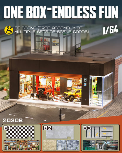 Joycrown 1/64 Scale Diecast Display Case for Hot Wheel Storage with LED Lights, Stackable Electric Garage with Voice Control, 3 Replaceable 3D Scenes Parking Lot Diorama for Model Cars