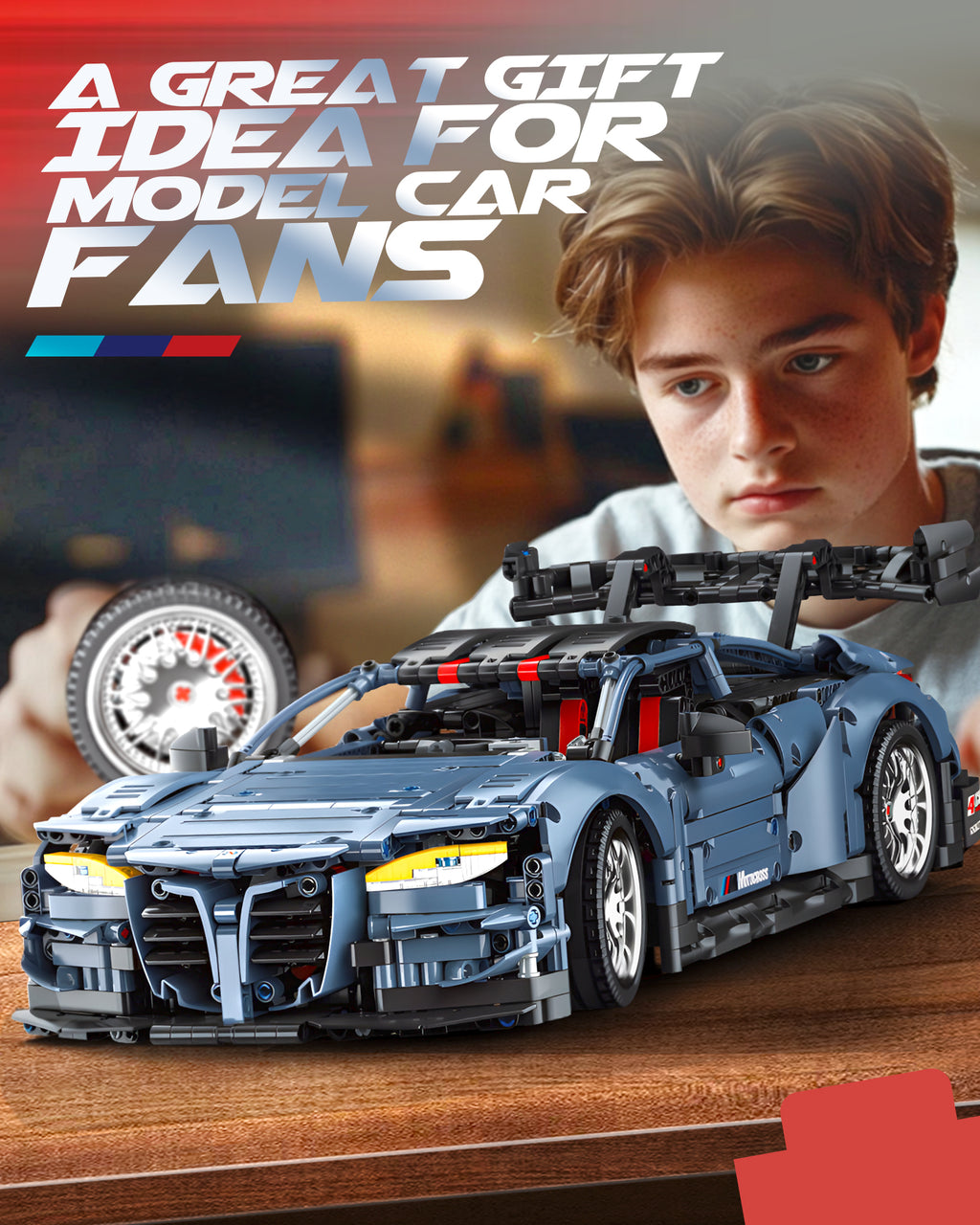 Sports Car Building Set, 1:10 Scale M4 Racing Technic Car for Adults Collectible Cars Set to Build, Build and Display Model for Home or Office Décor, Gift for Boys Age 14+ (2280 Pcs)