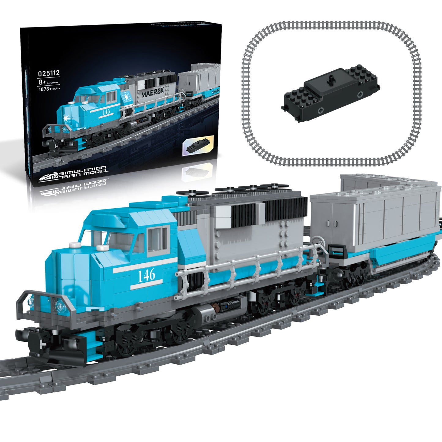 Joycrown Train Building Block Set, Freight Cargo Train, with Rechargeable Motorized Working Head, 2 Coaches and 32 Tracks, Gift for Boys&Girls Teens Age12-16 (1065 Pieces)