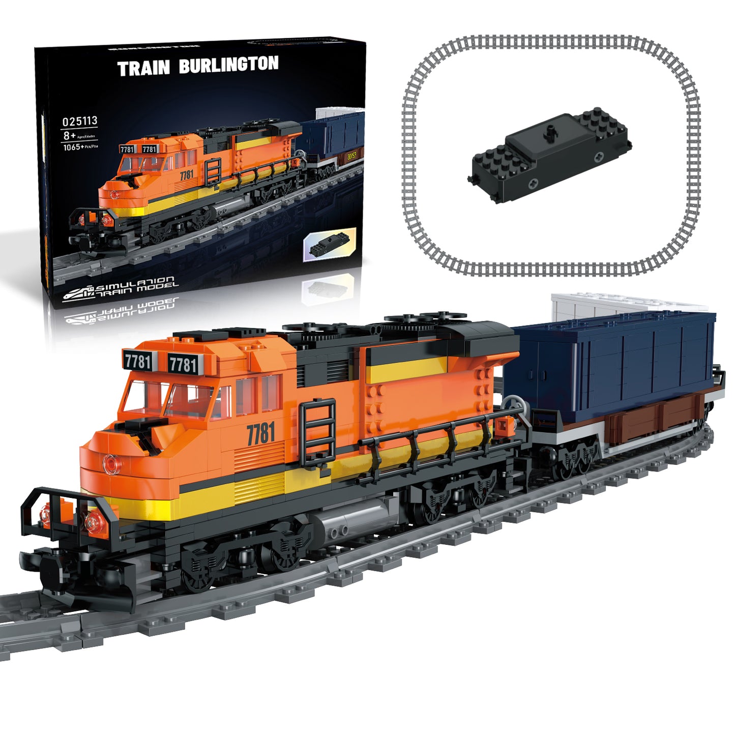 Joycrown Train Building Block Set, Freight Cargo Train, with Rechargeable Motorized Working Head, 2 Coaches and 32 Tracks, Gift for Boys&Girls Teens Age12-16 (1065 Pieces)