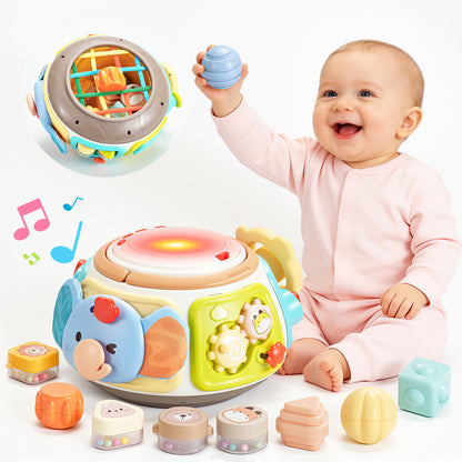Joycrown 7-in-1 Baby Activity Cube Drum with Music & Light , Montessori Learning Toys with 9 Sensory Shape Sorter,Christmas Birthday Shower Gifts for Toddler Kids Boys Girls Age 18 Months+
