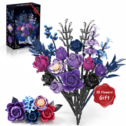 Joycrown Bouquet Building Set, 18 Purple Roses Botanical Building Blocks for Adult Women Girls,Gothic Artificial Flowers Home Office Decor,Gift for Valentines Mother's Day, Purple(815pcs+)