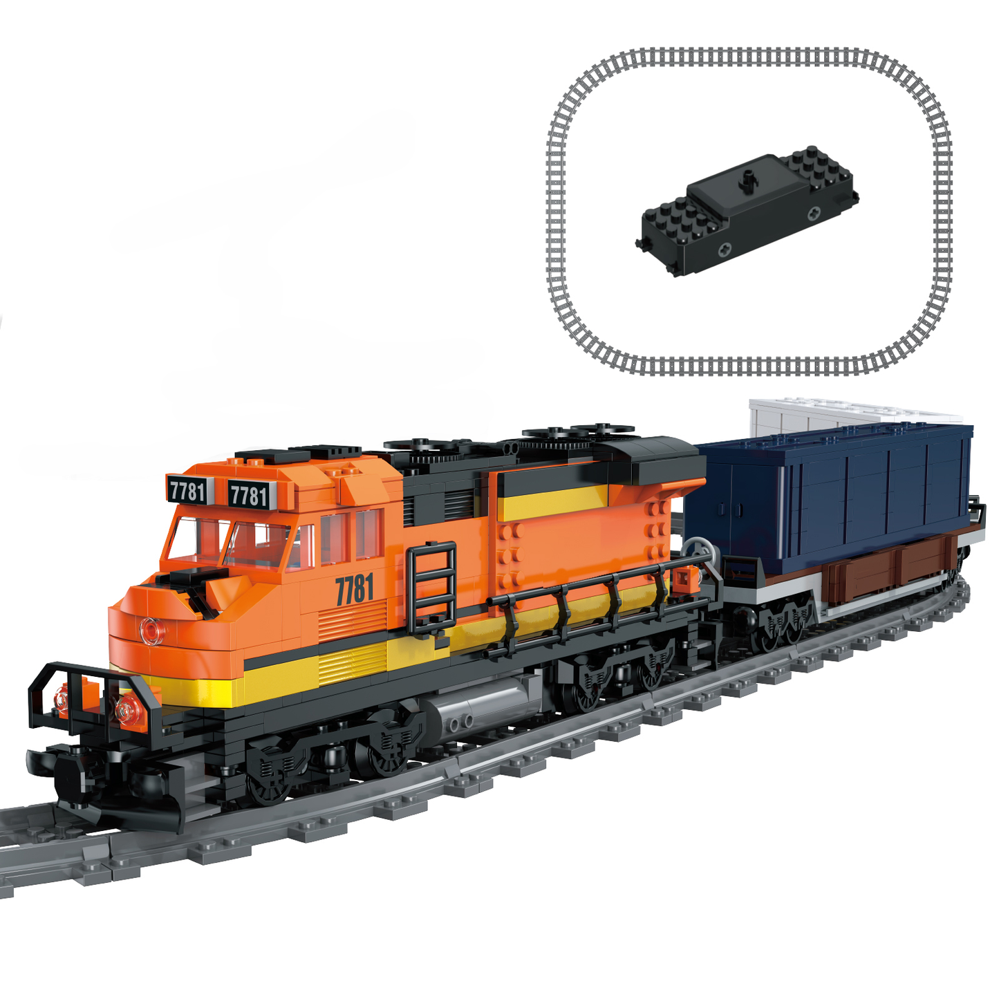 Train Building Block Set, Freight Cargo Train, with Rechargeable Motorized Working Head, 2 Coaches and 32 Tracks, Gift for Boys&Girls Teens Age8+,  No Box (1065 Pieces)