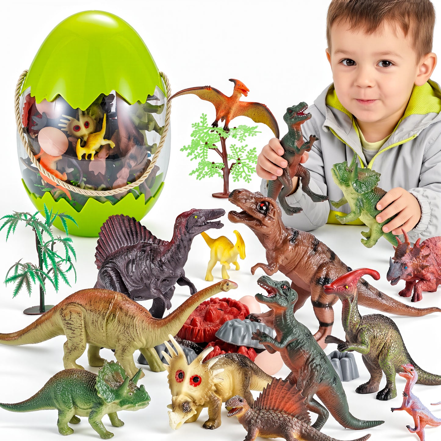 Joycrown Dinosaur Toys for Kids 34PCS Realistic Dinosaurs Figures with Eggs,Trees Playset,Gift for Toddlers Boys & Girls (Age 3+)