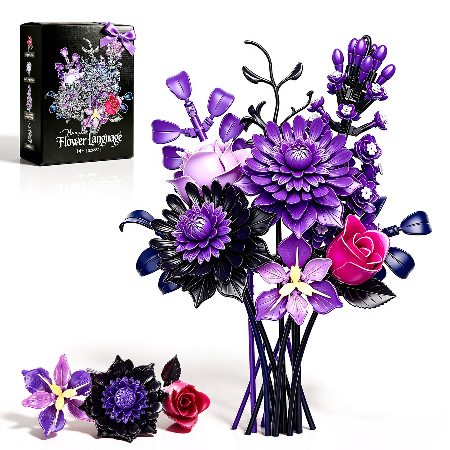 Joycrown Bouquet Building Set, Black Gold Rose Gerbera Block Set for Adults, Luxury Floral Botanical Collection, Elegant Decor for Home & Office, Creative Gift for Women, Girlfriend, Mom, Wife (510 PCS)