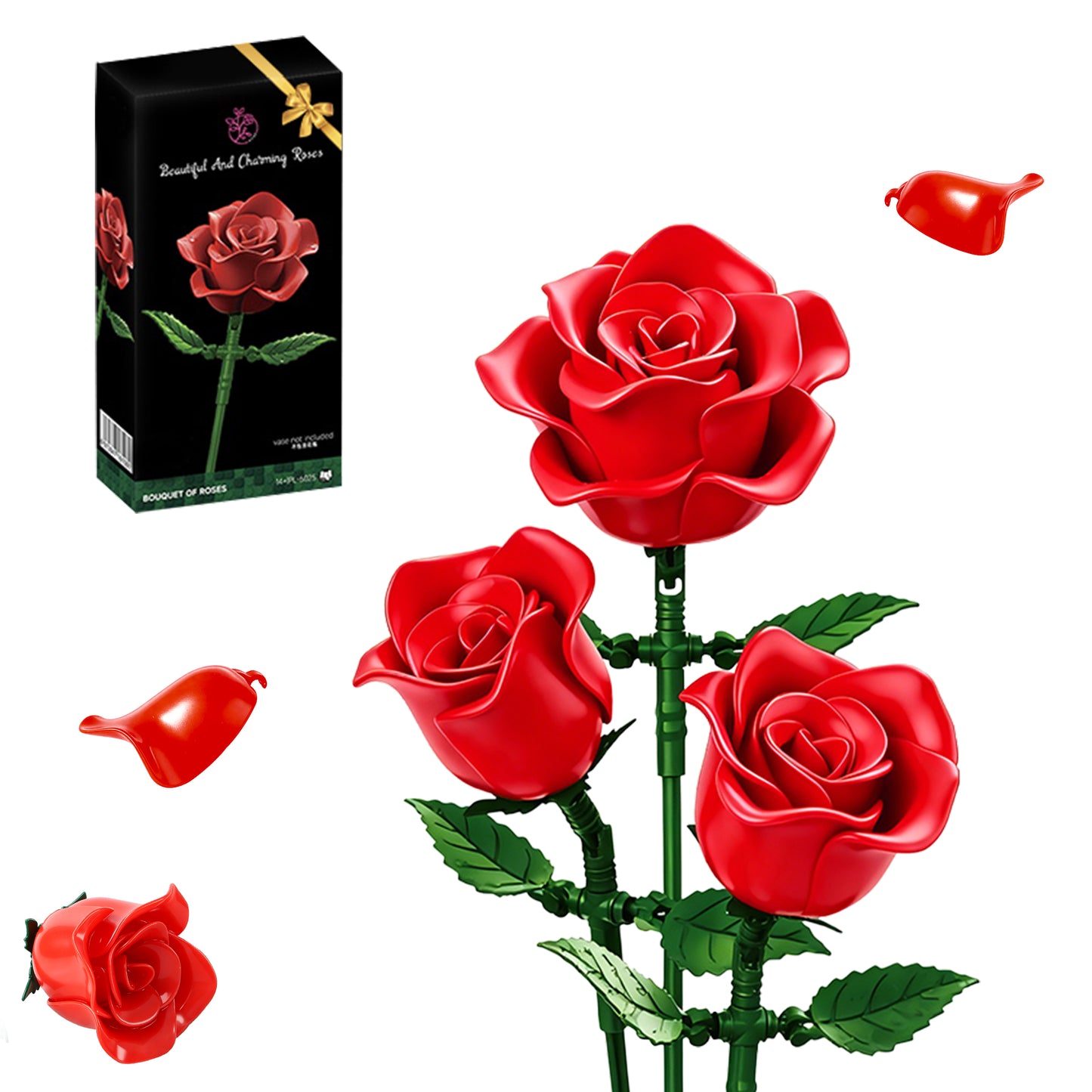 Joycrown Bouquet Building Set, 3 Roses Botanical Building Blocks for Adult Women Girls Home Office Decor,Gift for Valentines Mother's Day,Pink(95pcs+)