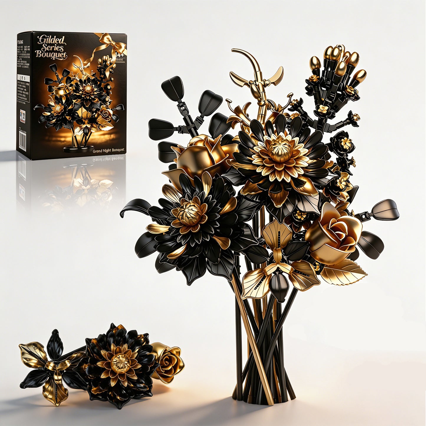 Joycrown Bouquet Building Set, Black Gold Rose Gerbera Block Set for Adults, Luxury Floral Botanical Collection, Elegant Decor for Home & Office, Creative Gift for Women, Girlfriend, Mom, Wife (510 PCS)