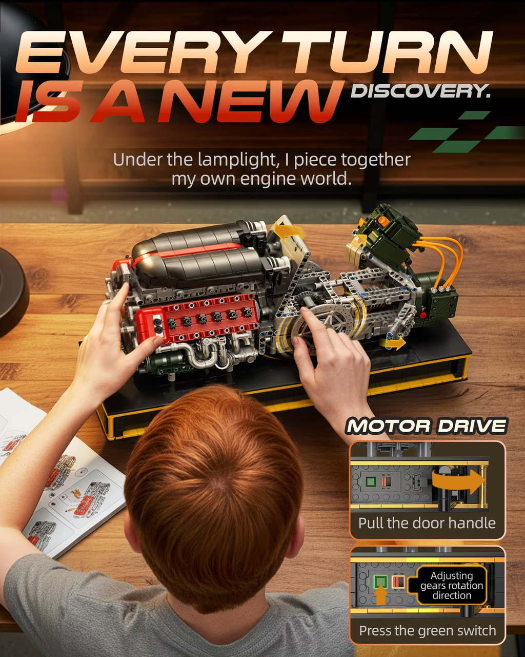 V12 Engine Kits That Runs, Build Your Own V12 Engine Building Set with Motor and Battery, STEM Physical Science Educational Toy for Adults Kids Age 14+,No Box (2322PCS)