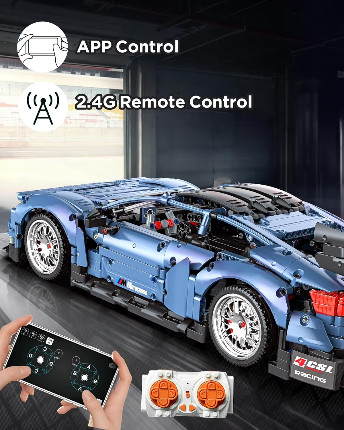 Joycrown Remote Control Car Building Kit, 1/10 Scale M4 Supercar with Radio Controlled Lights Motors Rechargeable Battery, Compatible with Technic Cars for Adults, STEM Gift for Boys Age 6+(2280 Pcs)