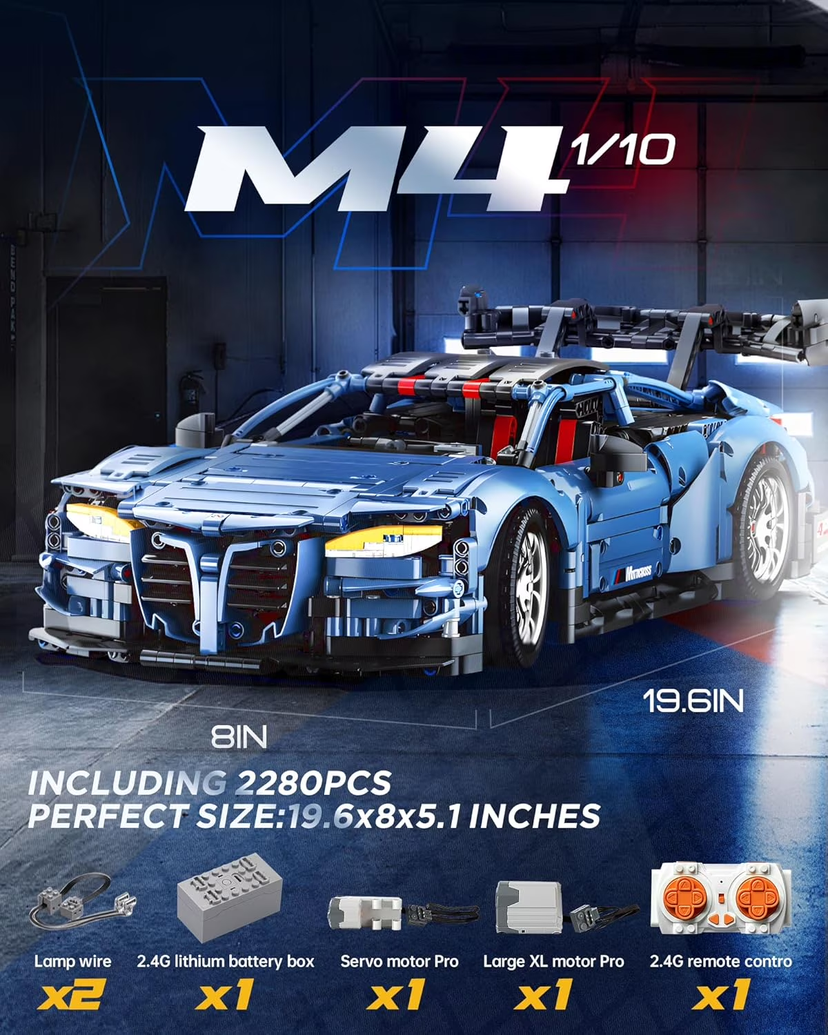 Joycrown Remote Control Car Building Kit, 1/10 Scale M4 Supercar with Radio Controlled Lights Motors Rechargeable Battery, Compatible with Technic Cars for Adults, STEM Gift for Boys Age 6+(2280 Pcs)