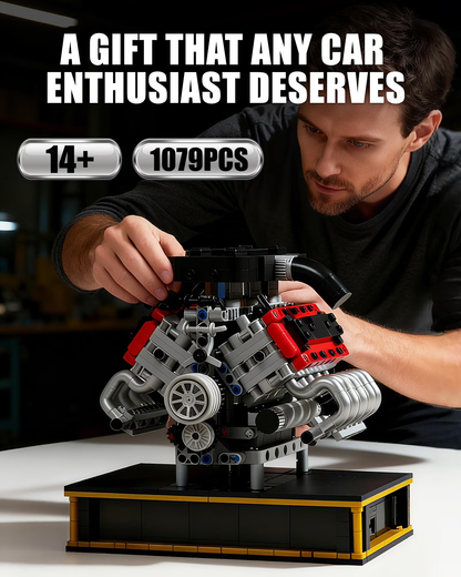Joycrown Mini V8 Engine Kits That Runs, Build Your Own V8 Engine Building Set with Motor and Battery, STEM Physical Science Educational Toy Construction Blocks for Adults Kids Age 14+ (1123PCS)