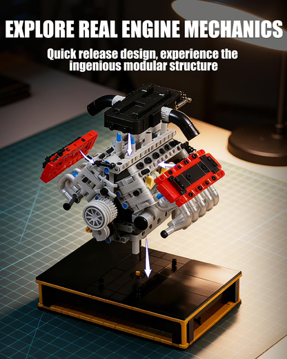 Joycrown Mini V8 Engine Kits That Runs, Build Your Own V8 Engine Building Set with Motor and Battery, STEM Physical Science Educational Toy Construction Blocks for Adults Kids Age 14+ (1123PCS)