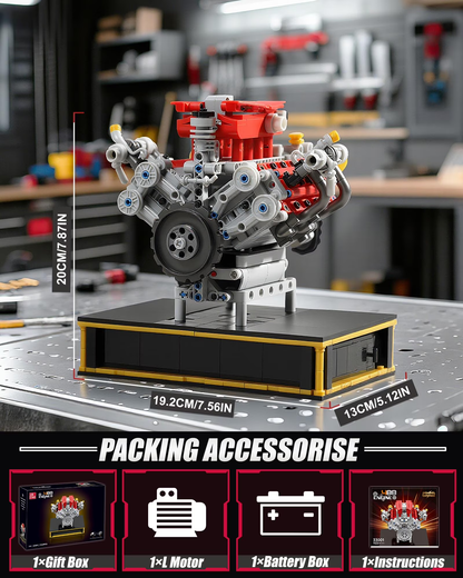 Joycrown Mini V8 Engine Kits That Runs, Build Your Own V8 Engine Building Set with Motor and Battery, STEM Physical Science Educational Toy Construction Blocks for Adults Kids Age 14+ (1123PCS)