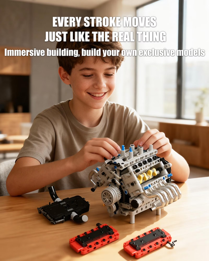 Joycrown V8 Engine Building Set, Build Your Own Mini V8 Model Engine Kit That Run with Battery and Motor, 8-Cylinder Car Model Engine Toys Construction Blocks for Adults Kids Age 14+ (1079PCS)