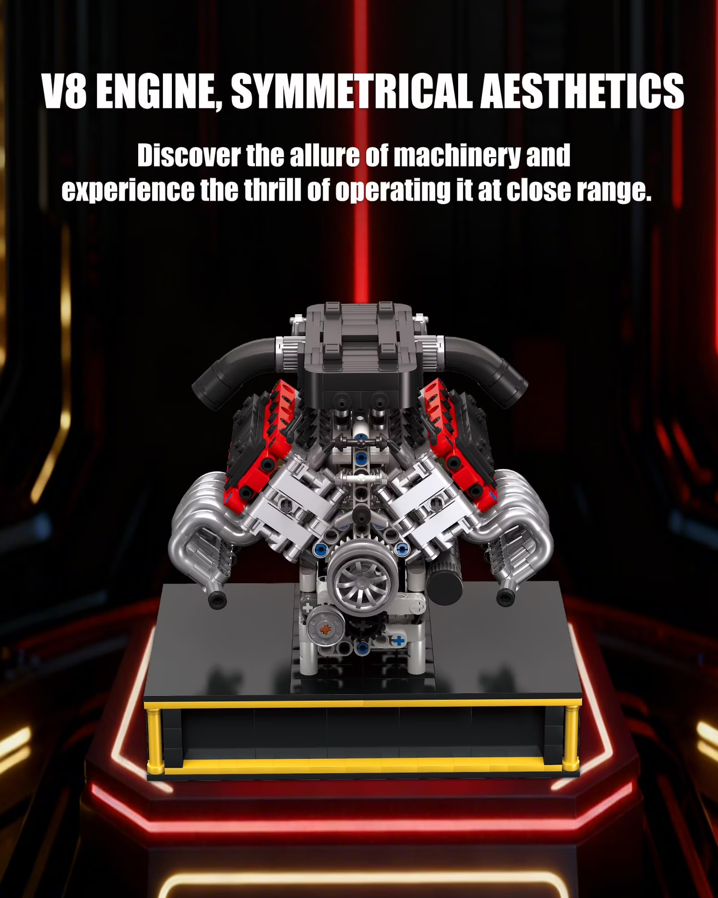 Joycrown V8 Engine Building Set, Build Your Own Mini V8 Model Engine Kit That Run with Battery and Motor, 8-Cylinder Car Model Engine Toys Construction Blocks for Adults Kids Age 14+ (1079PCS)