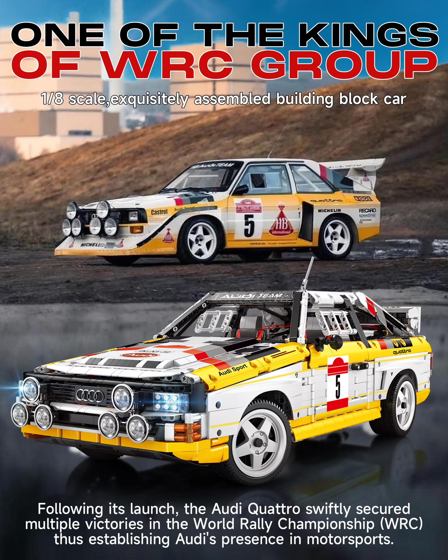 Joycrown Audi Sport Quattro S1 Model Car Building Kit, 1:8 Scale Audi Officially Licensed, Adult Collectible Decoration, the Perfect Gift for Racing Fans Age 14+, Yellow (3887+pcs)