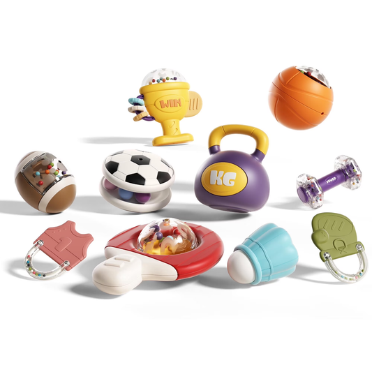 Joycrown 10 Pcs Baby Rattles Toys Set, Montessori Sensory Learning Shakers, Easy Grasp for Newborns Infants 0-12 Months, Fine Motor Skill Development, Birthday Baby Shower Gift (10 Different Styles)