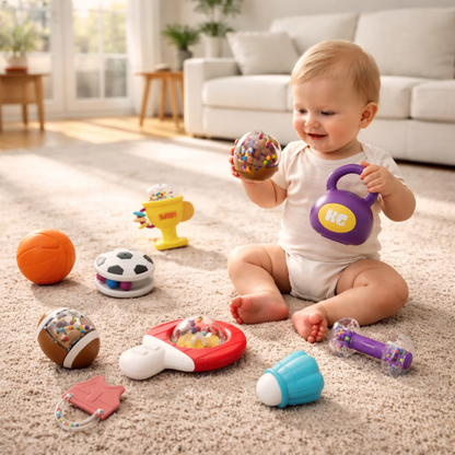Joycrown 10 Pcs Baby Rattles Toys Set, Montessori Sensory Learning Shakers, Easy Grasp for Newborns Infants 0-12 Months, Fine Motor Skill Development, Birthday Baby Shower Gift (10 Different Styles)