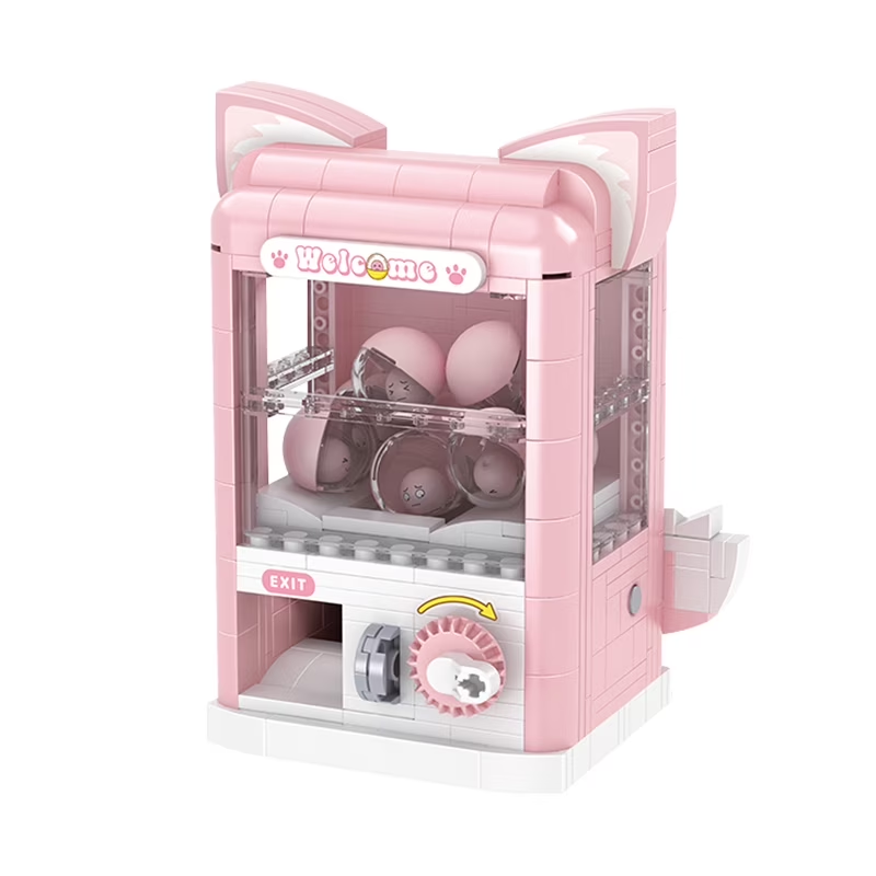 Joycrown Gashapon Machine Building Set,Pink Fox Toy Building Blocks Kit Contains 8 Different emoji Capsules,Party Birthdays Easter Gift for Kids Girls Age6+(407PCS)
