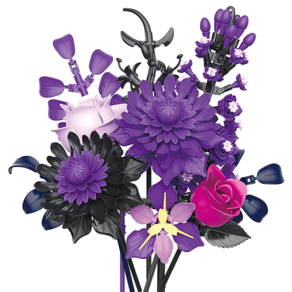 Joycrown Bouquet Building Set,Purple Rose Gerbera Blcok Set for Adults, Creative for Women Girlfriend Mom Wife, Artificial Floral Botanicals Collection Gothic Decor for Home Office(510 PCS)
