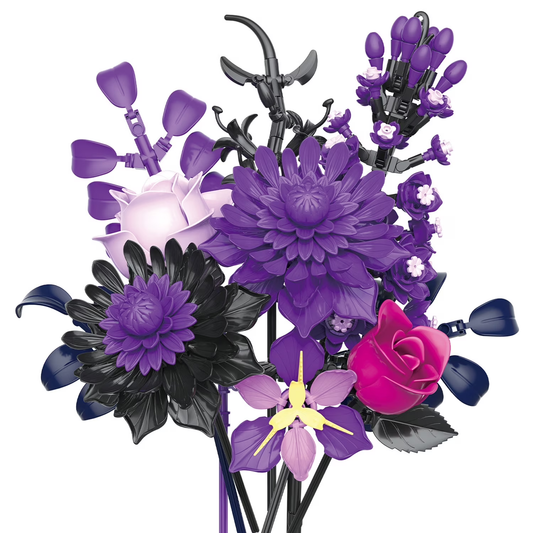 Joycrown Bouquet Building Set,Purple Rose Gerbera Blcok Set for Adults, Creative for Women Girlfriend Mom Wife, Artificial Floral Botanicals Collection Gothic Decor for Home Office(510 PCS)