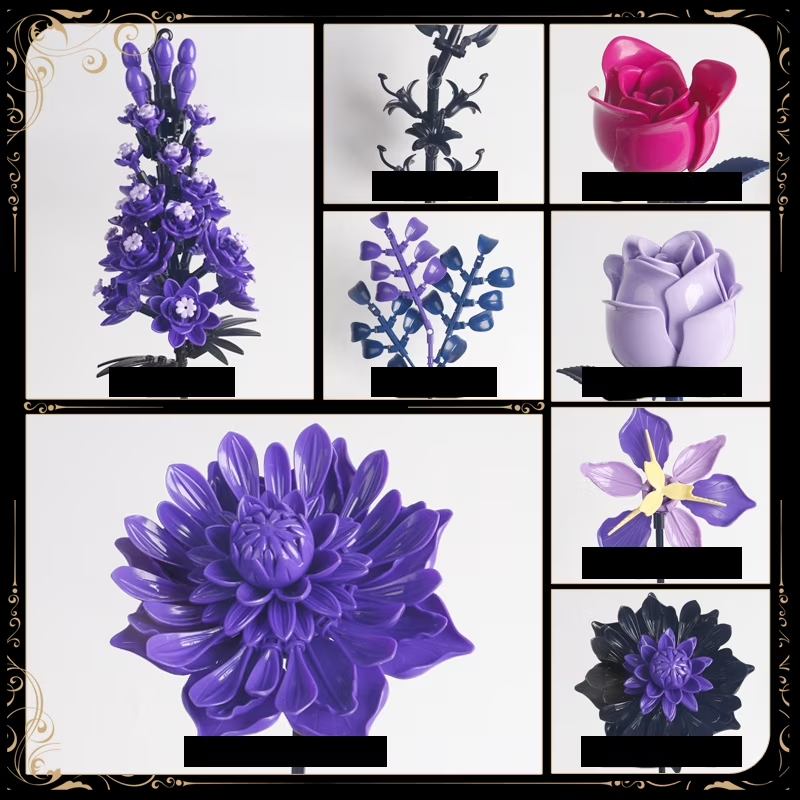 Joycrown Bouquet Building Set,Purple Rose Gerbera Blcok Set for Adults, Creative for Women Girlfriend Mom Wife, Artificial Floral Botanicals Collection Gothic Decor for Home Office(510 PCS)