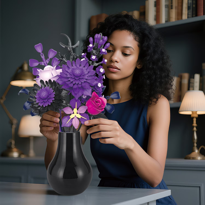 Joycrown Bouquet Building Set,Purple Rose Gerbera Blcok Set for Adults, Creative for Women Girlfriend Mom Wife, Artificial Floral Botanicals Collection Gothic Decor for Home Office(510 PCS)