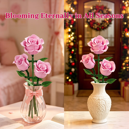 Joycrown Bouquet Building Set, 3 Roses Botanical Building Blocks for Adult Women Girls Home Office Decor,Gift for Valentines Mother's Day,Pink(95pcs+)