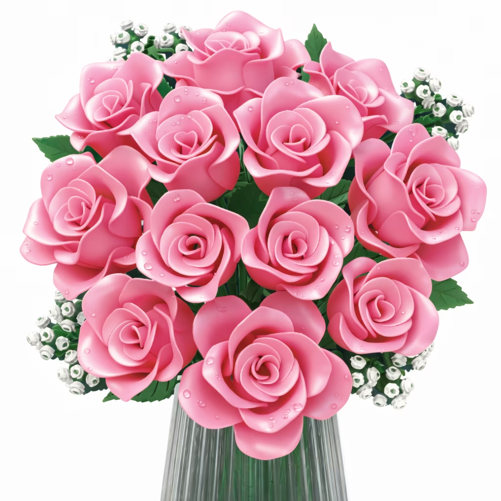 Joycrown Bouquet Building Set, 16 Roses babysbreath Botanical Building Blocks for Adult Women Girls Home Office Decor,Gift for Valentines Mother's Day,Pink(393pcs+)