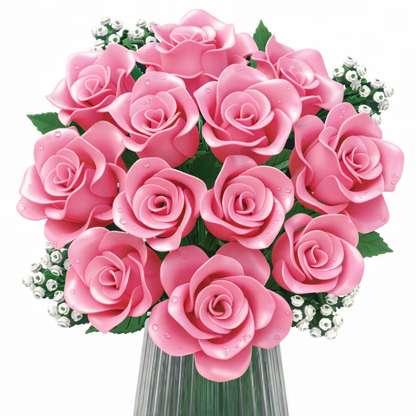 Joycrown Bouquet Building Set, 16 Roses babysbreath Botanical Building Blocks for Adult Women Girls Home Office Decor,Gift for Valentines Mother's Day,Pink(393pcs+)
