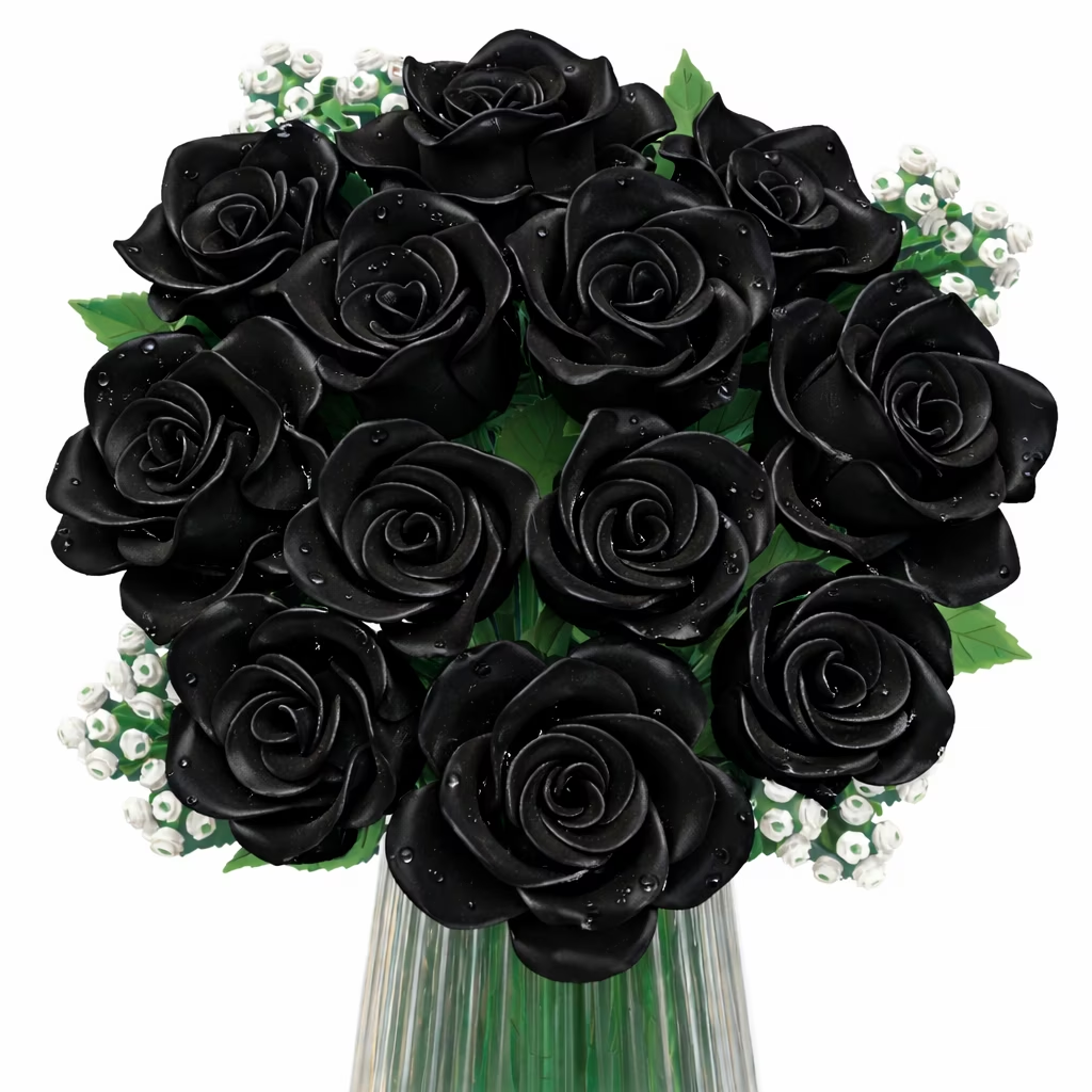 Joycrown Bouquet Building Set, 16 Roses babysbreath Botanical Building Blocks for Adult Women Girls Home Office Decor,Gift for Valentines Mother's Day,Black(393pcs+)