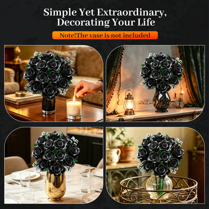 Joycrown Bouquet Building Set, 16 Roses babysbreath Botanical Building Blocks for Adult Women Girls Home Office Decor,Gift for Valentines Mother's Day,Black(393pcs+)