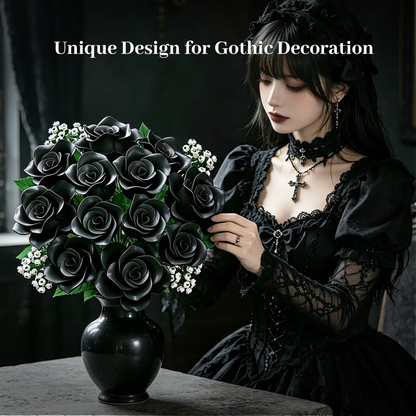 Joycrown Bouquet Building Set, 16 Roses babysbreath Botanical Building Blocks for Adult Women Girls Home Office Decor,Gift for Valentines Mother's Day,Black(393pcs+)