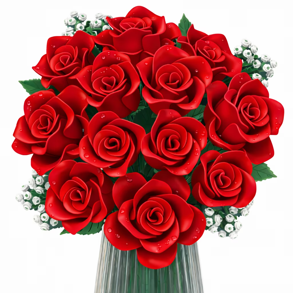 Joycrown Bouquet Building Set, 16 Roses babysbreath Botanical Building Blocks for Adult Women Girls Home Office Decor,Gift for Valentines Mother's Day,Red(393pcs+)