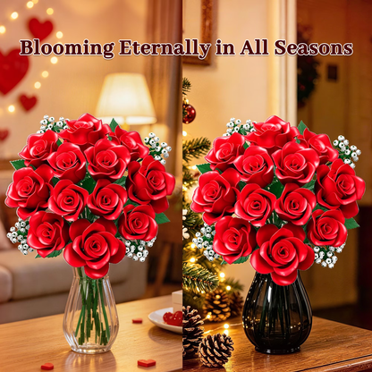 Joycrown Bouquet Building Set, 16 Roses babysbreath Botanical Building Blocks for Adult Women Girls Home Office Decor,Gift for Valentines Mother's Day,Red(393pcs+)