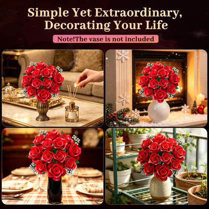 Joycrown Bouquet Building Set, 16 Roses babysbreath Botanical Building Blocks for Adult Women Girls Home Office Decor,Gift for Valentines Mother's Day,Red(393pcs+)