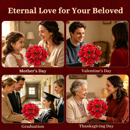 Joycrown Bouquet Building Set, 16 Roses babysbreath Botanical Building Blocks for Adult Women Girls Home Office Decor,Gift for Valentines Mother's Day,Red(393pcs+)