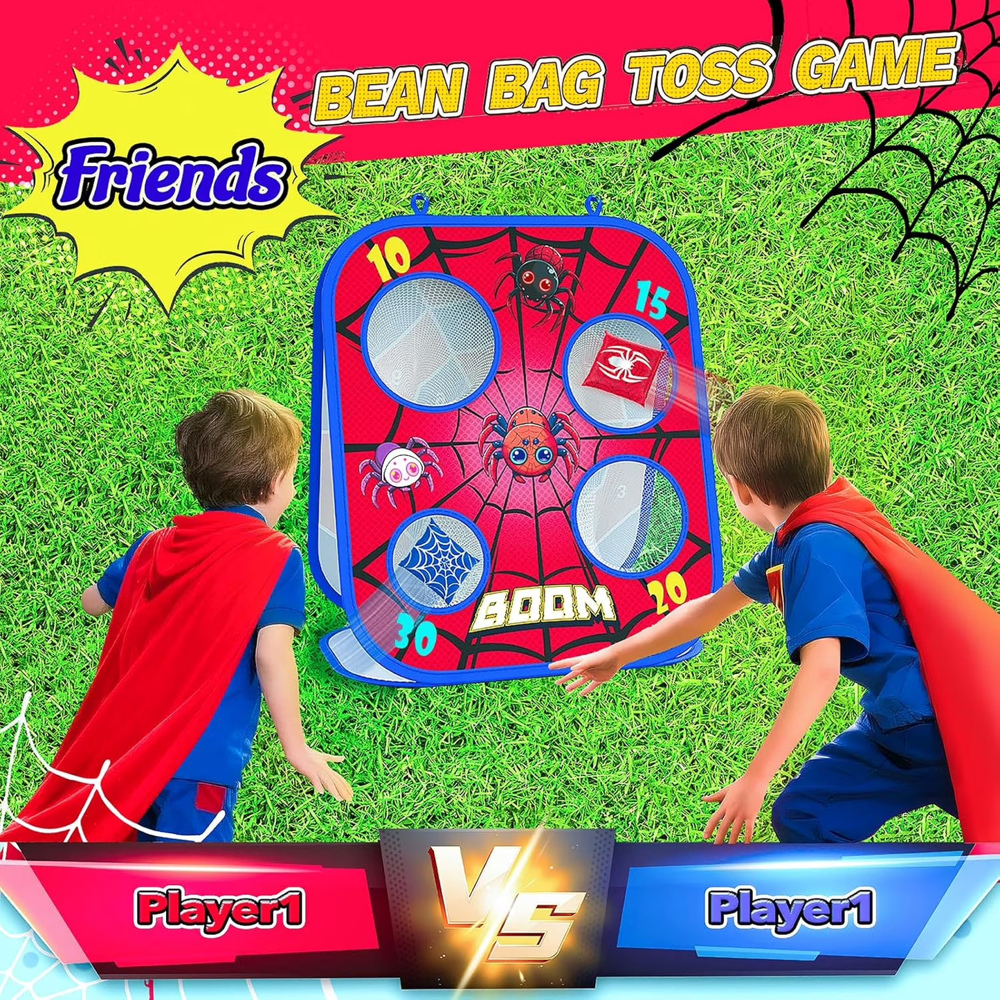 Joycrown Spider Bean Bag Toss Game, 3-1 Cornhole Board Outdoor Toys for Kids, Family Party Activity Toddler Yard Backyard Beach Lawn Party Camping Game Toys