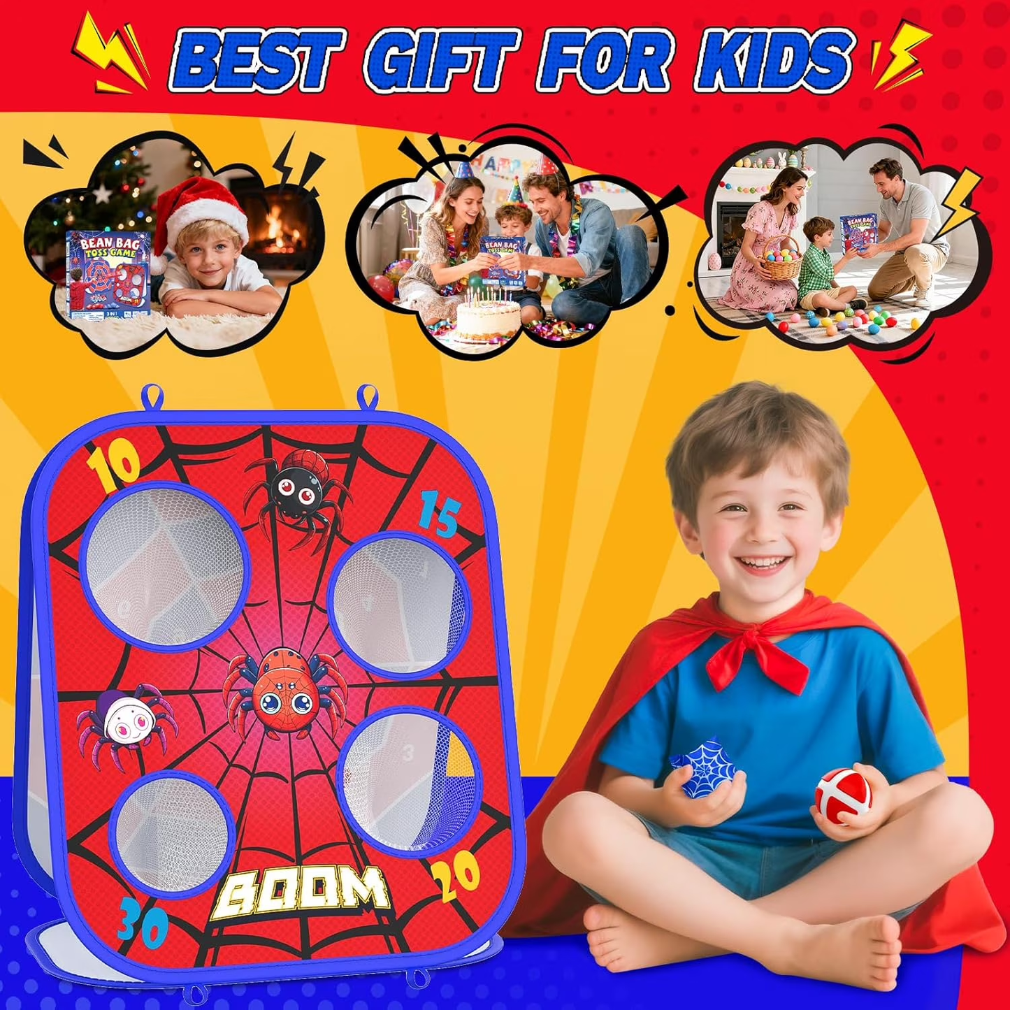 Joycrown Spider Bean Bag Toss Game, 3-1 Cornhole Board Outdoor Toys for Kids, Family Party Activity Toddler Yard Backyard Beach Lawn Party Camping Game Toys