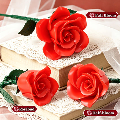 Joycrown Bouquet Building Set, 3 Roses Botanical Building Blocks for Adult Women Girls Home Office Decor,Gift for Valentines Mother's Day,Pink(95pcs+)