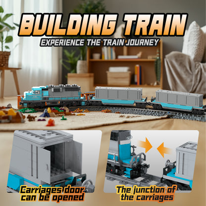 Joycrown Train Building Block Set, Freight Cargo Train, with Rechargeable Motorized Working Head, 2 Coaches and 32 Tracks, Gift for Boys&Girls Teens Age12-16 (1065 Pieces)