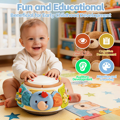 Joycrown 7-in-1 Baby Activity Cube Drum with Music & Light , Montessori Learning Toys with 9 Sensory Shape Sorter,Christmas Birthday Shower Gifts for Toddler Kids Boys Girls Age 18 Months+