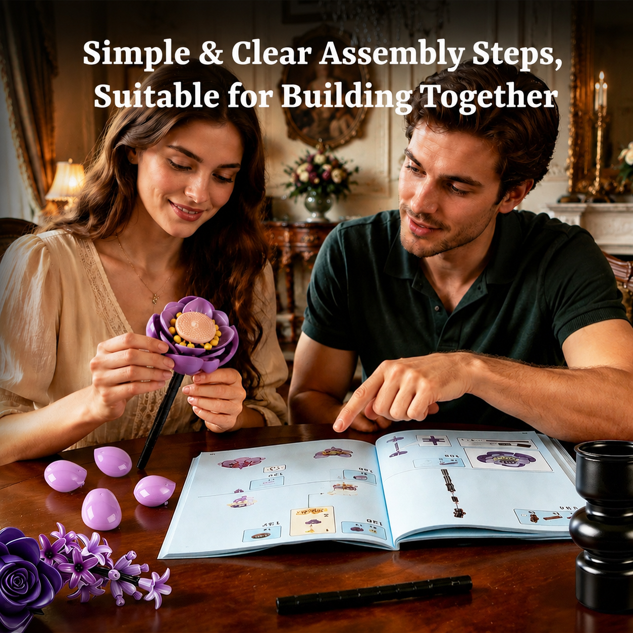 Joycrown Bouquet Building Set, 18 Purple Roses Botanical Building Blocks for Adult Women Girls,Gothic Artificial Flowers Home Office Decor,Gift for Valentines Mother's Day, Purple(815pcs+)